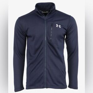 Under Armour Navy Full-Zip Performance Jacket with White Logo Loose Fit XL